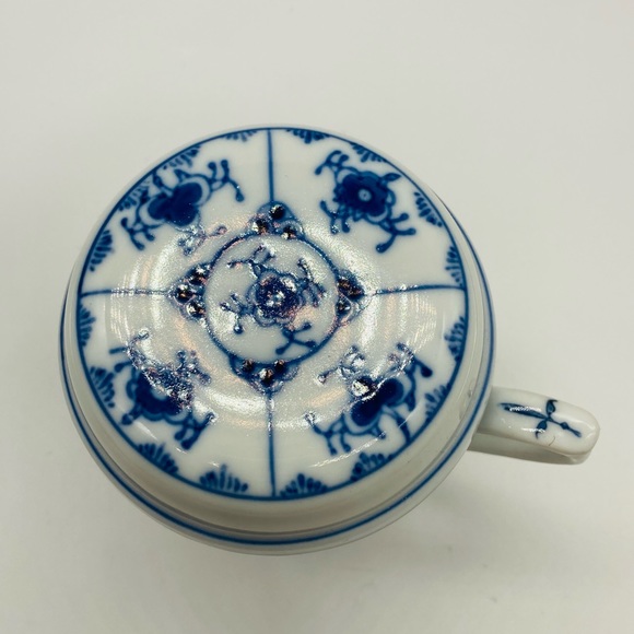 Dining Japanese Tea Cup Set With Strainer Lidblue And White Floral